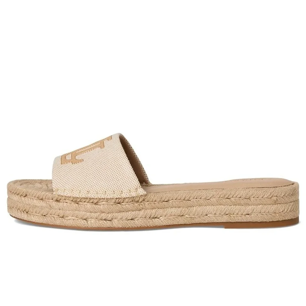 Lauren Ralph Lauren Polly Cross-Dyed Canvas Espadrille Wedge Sandals Natural 6B